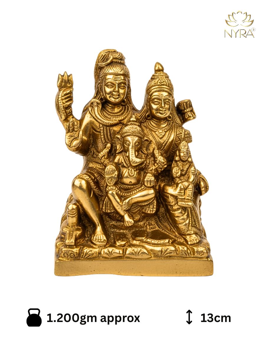 Brass Shiv Parivar Idol – Peetal Shiva Parvati Ganesh Family Showpiece Statue