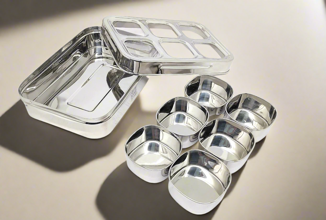 Stainless Steel 6 Compartment Dry Fruit/Spice Box