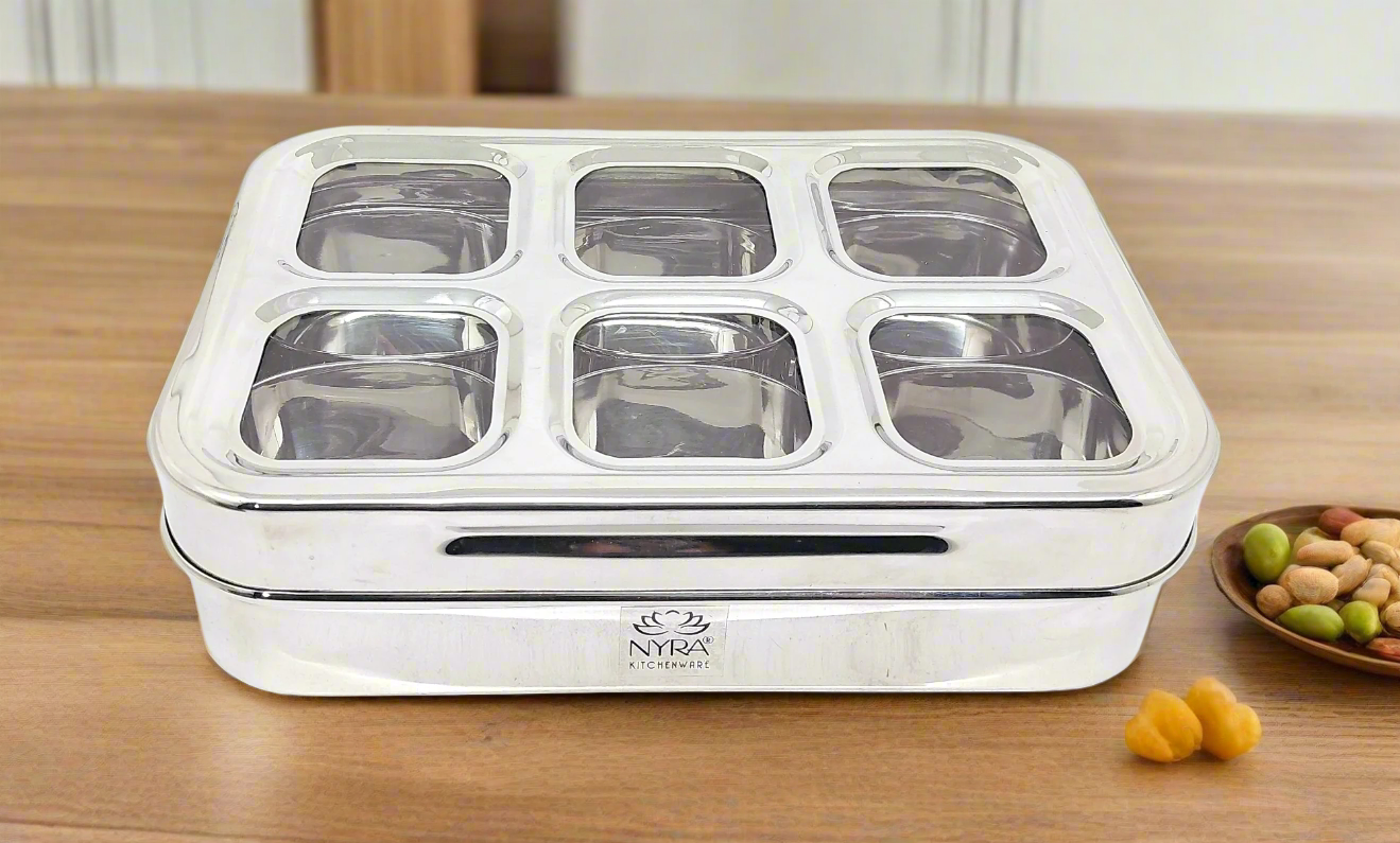 Stainless Steel 6 Compartment Dry Fruit/Spice Box