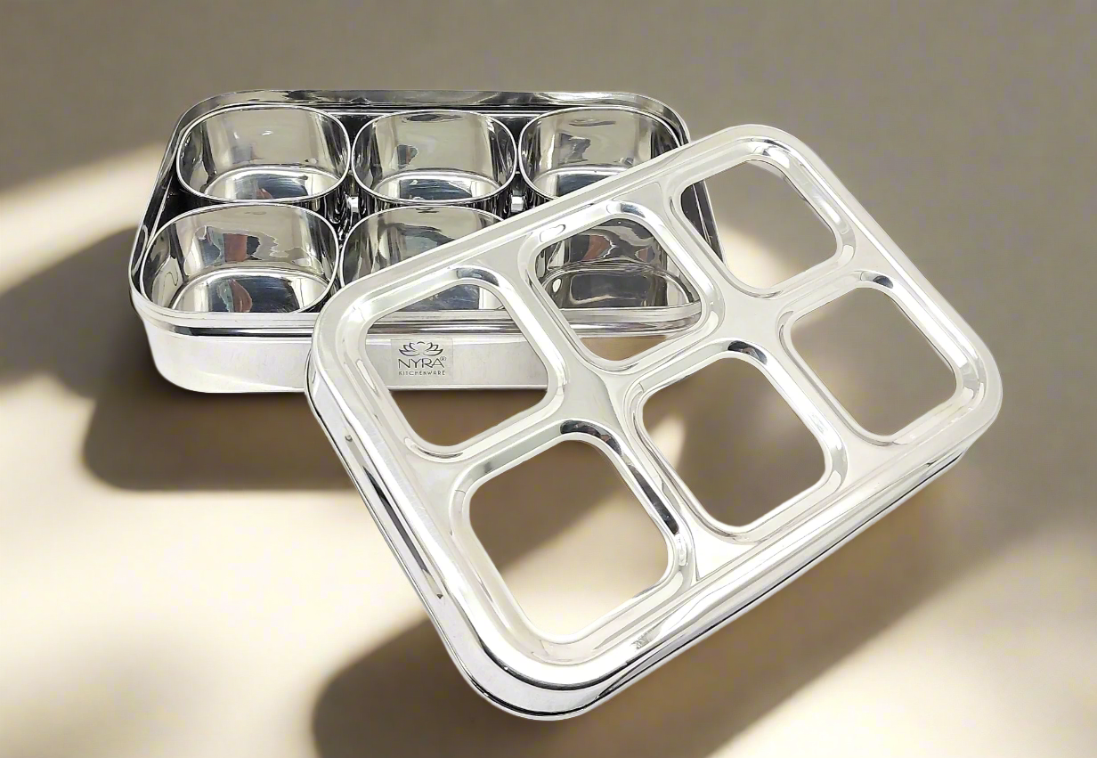 Stainless Steel 6 Compartment Dry Fruit/Spice Box