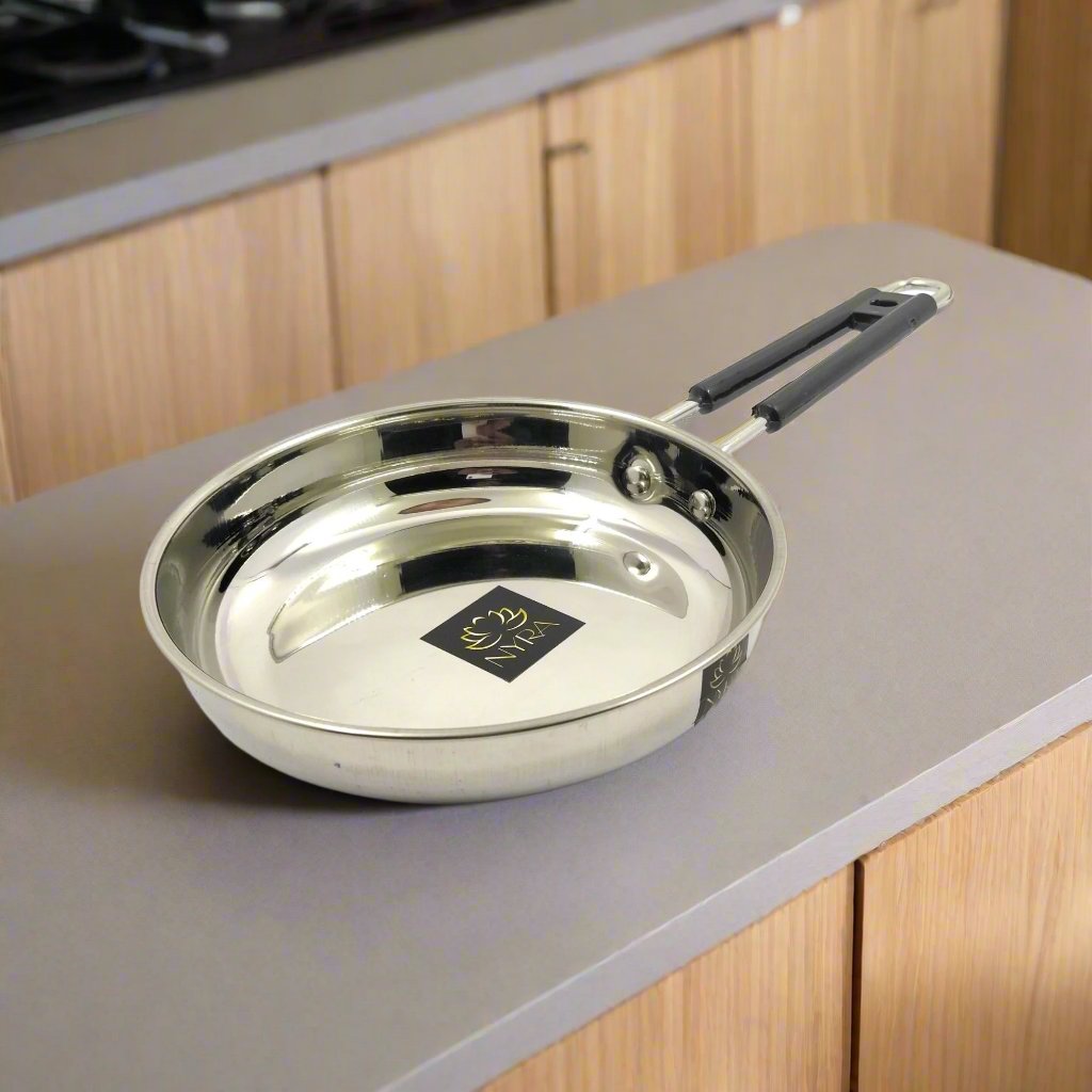 Stainless Steel Fry Pan with Riveted PVC Handle
