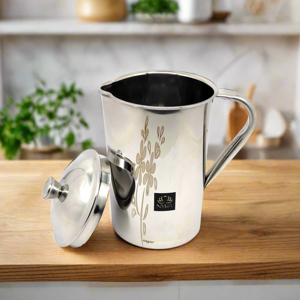 Stainless Steel Laser Printed Jug with Sturdy Handle and Lid - 2 LTR Drinkware
