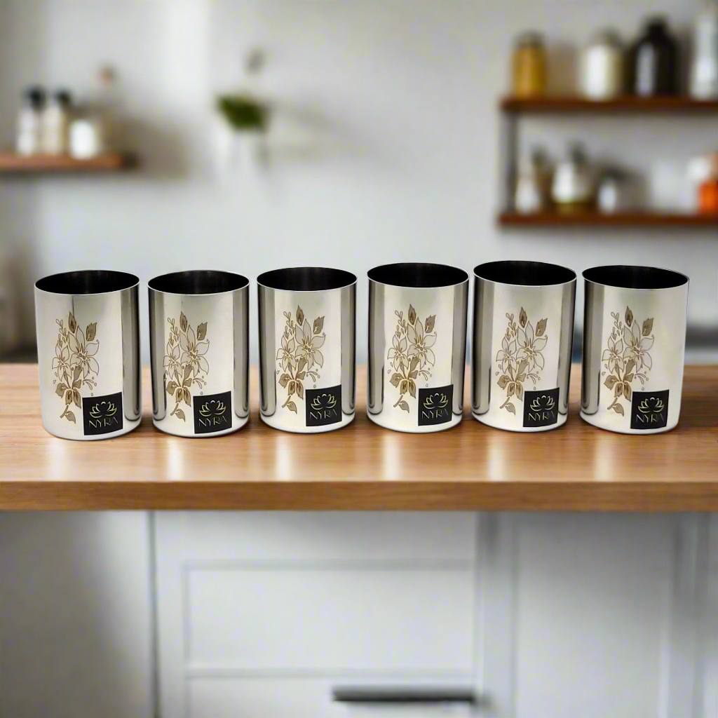 Stainless Steel Glass/Tumbler with Laser Floral Design - 300 ML
