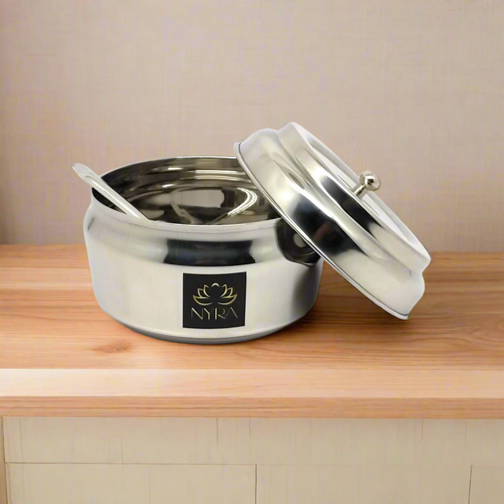 Stainless Steel Ghee/0il Pot Storage Container with Spoon