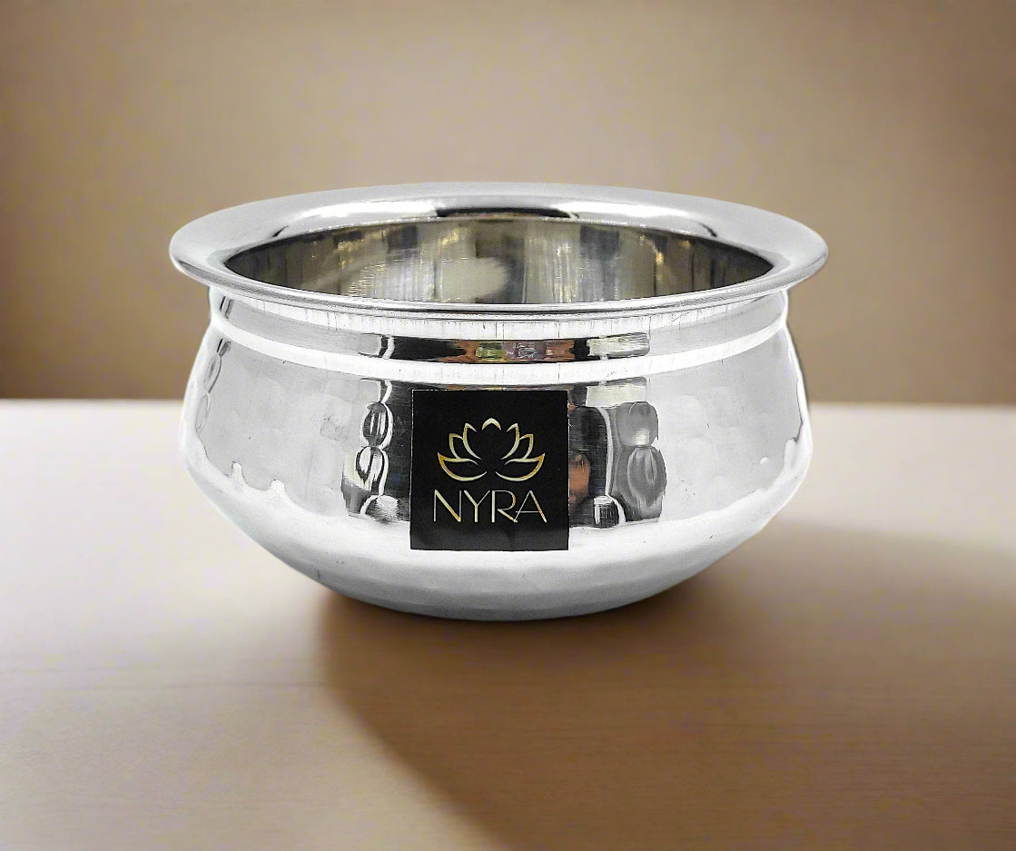 Stainless Steel Hammered Finish Dal Handi - Premium Serveware Set