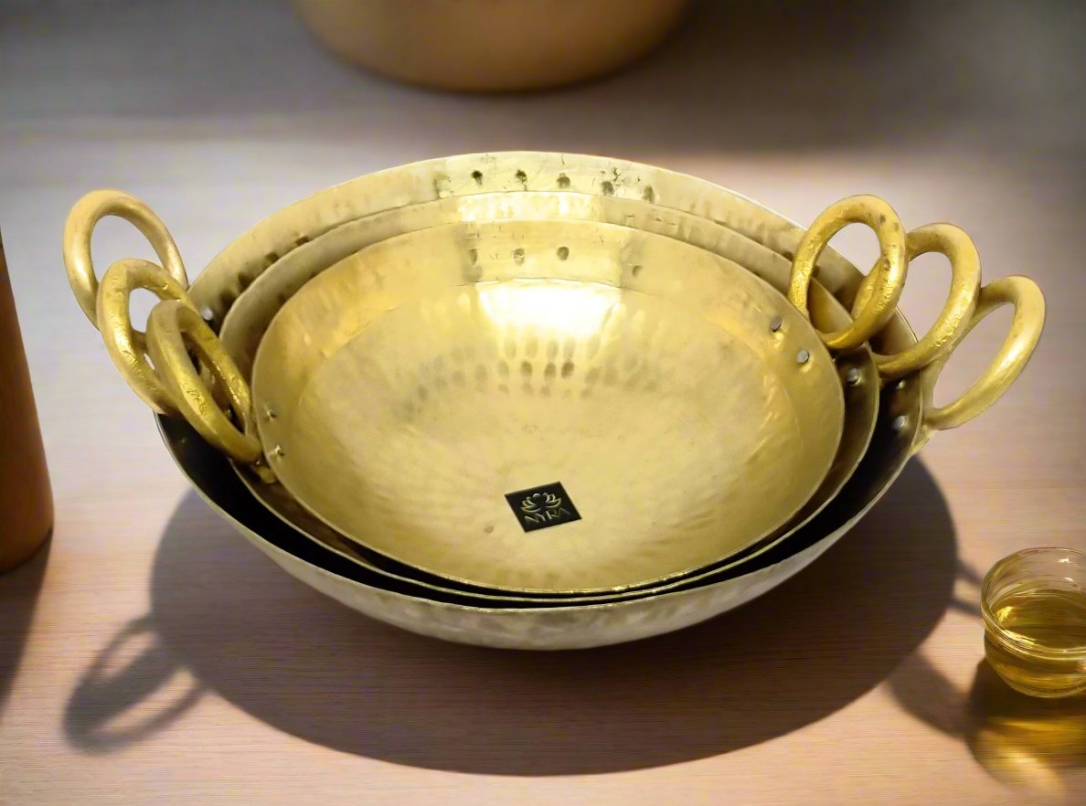 Traditional Brass Hammered Kadhai/Wok | Handmade Peetal Mathar Karahi