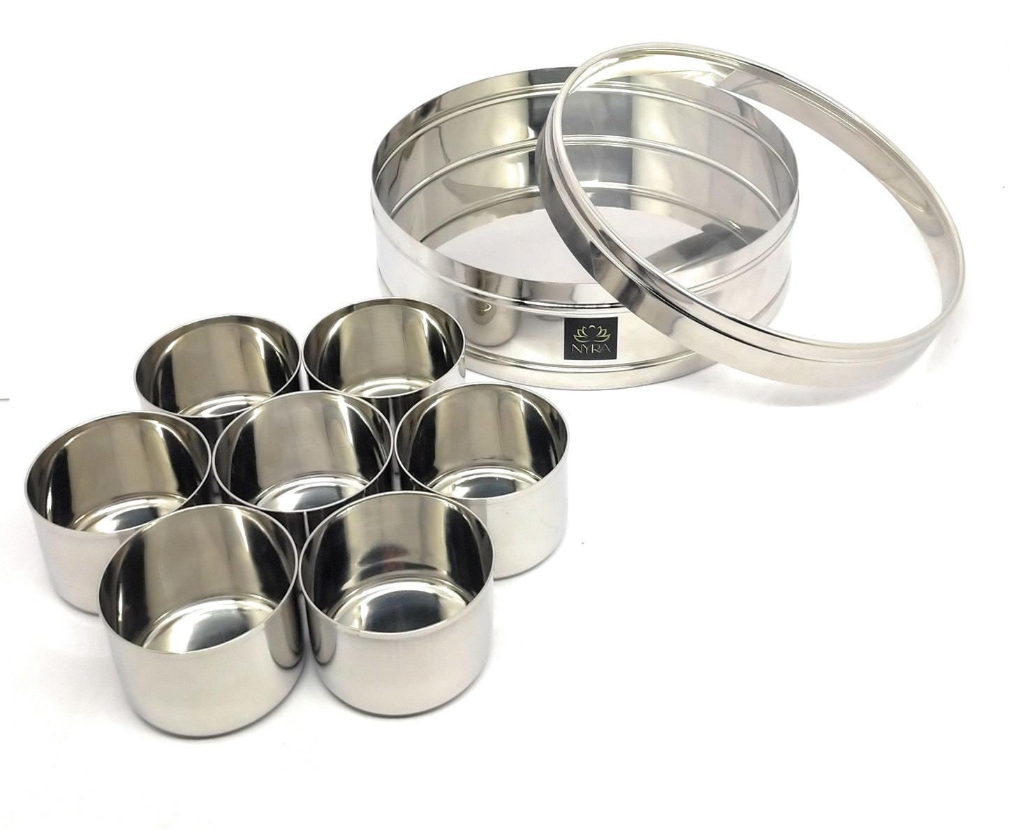 Nyra Stainless Steel Masaldani/Spice Box With See-Through Lid with 7 storing bowls