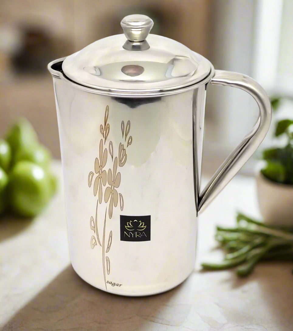 Stainless Steel Laser Printed Jug with Sturdy Handle and Lid - 2 LTR Drinkware