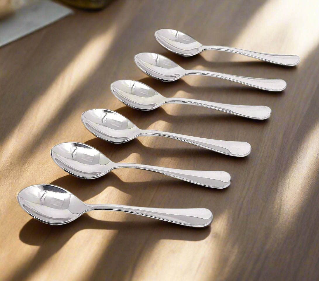 Stainless Steel Spoons Set of 6 | Dinner Spoon | Food Grade Silverware for Home & Kitchen | Mirror Polished