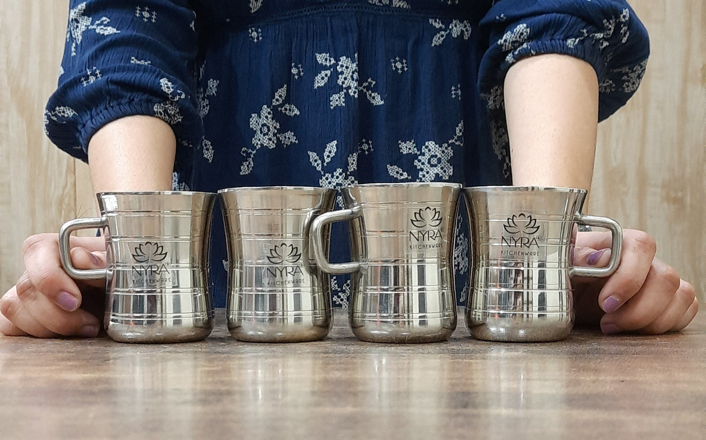Stainless Steel Double-Walled Tea/Coffee Mug Set – Insulated/Elegant Design/Glossy Finish Cups