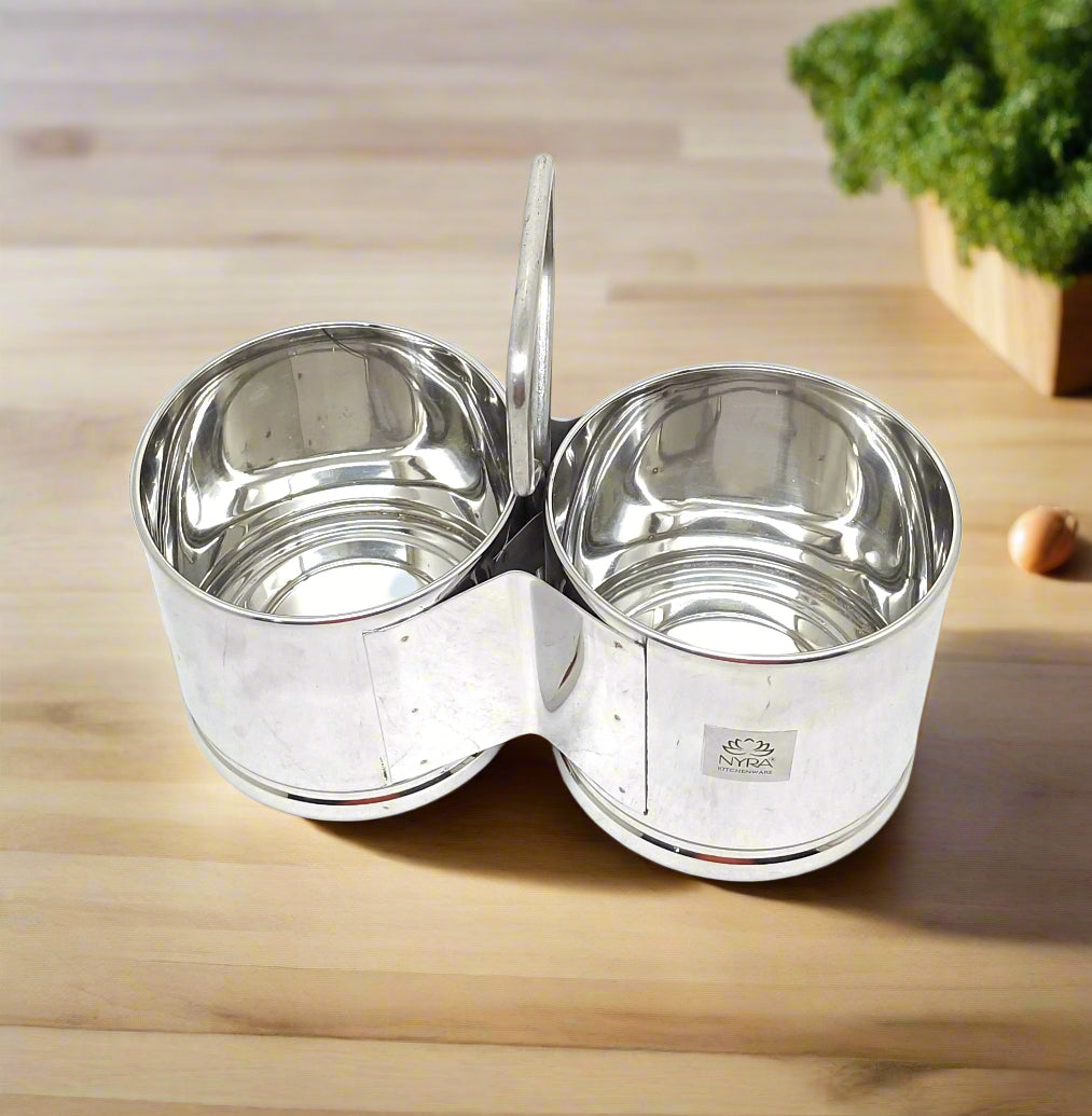 Stainless Steel Chougadha | Chaumukha Vegetable Holder with Handle – Premium 2, 3, 4 Container