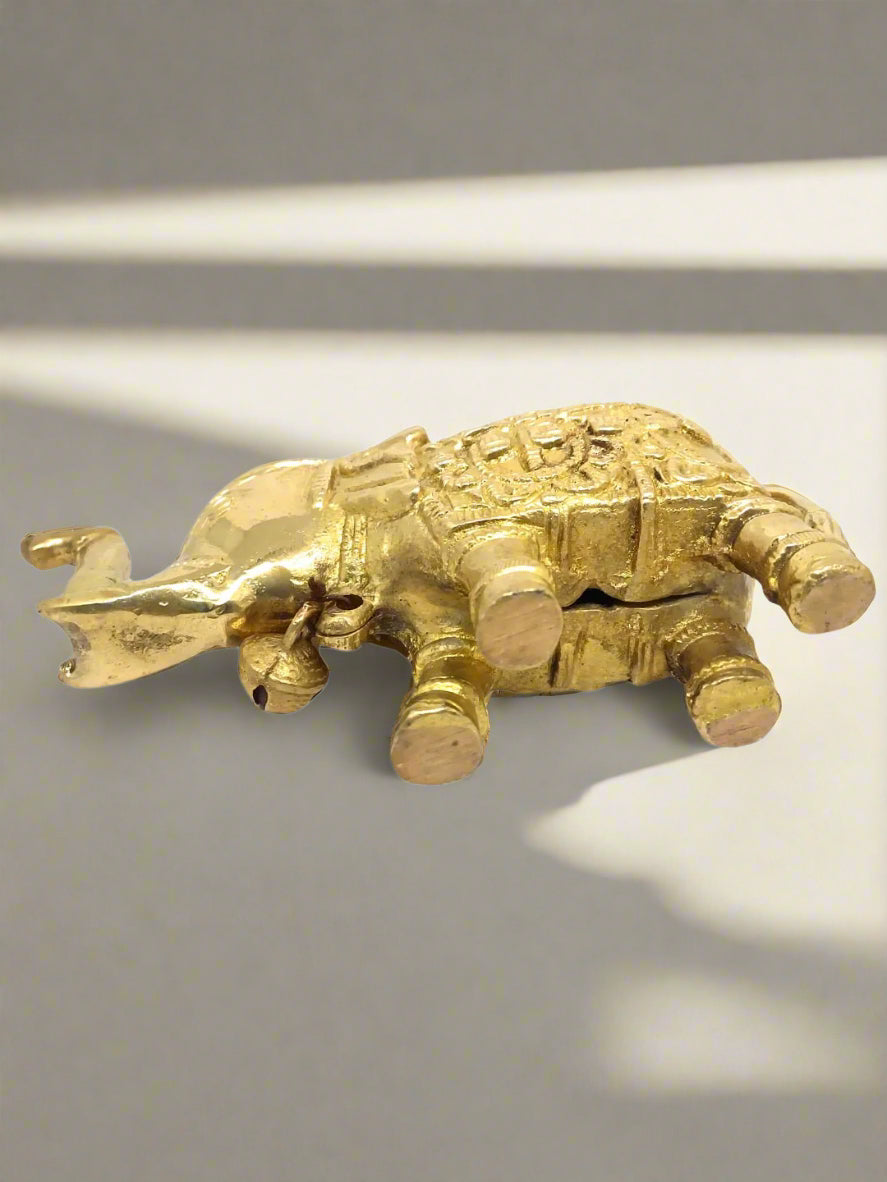 Handcrafted Pure Brass Elephant Figurine with Bell | Detailed Decorative Showpiece for Home, Temple & Gift | Antique Finish - Vastu & Feng Shui Artifact
