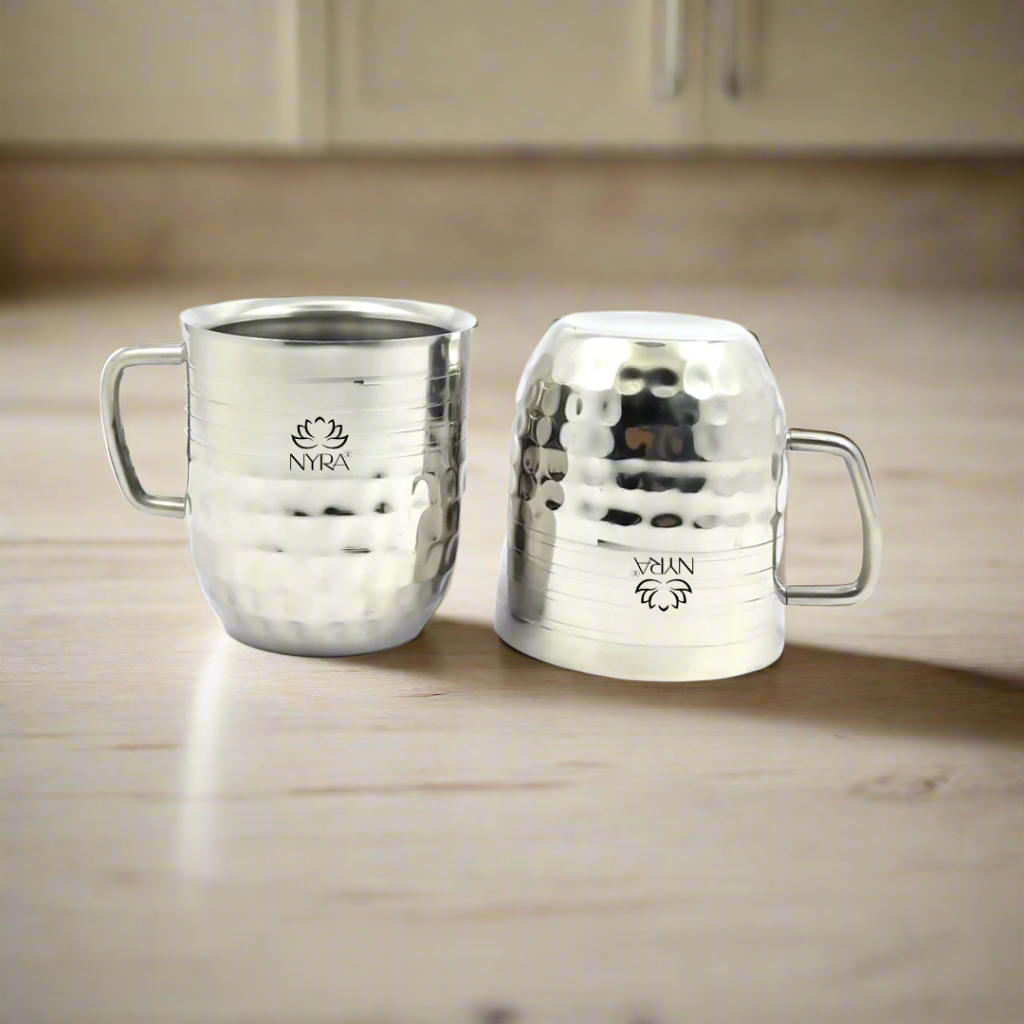 Stainless-Steel Cups with Glossy Finish/Hammered and Ringer Design Mugs
