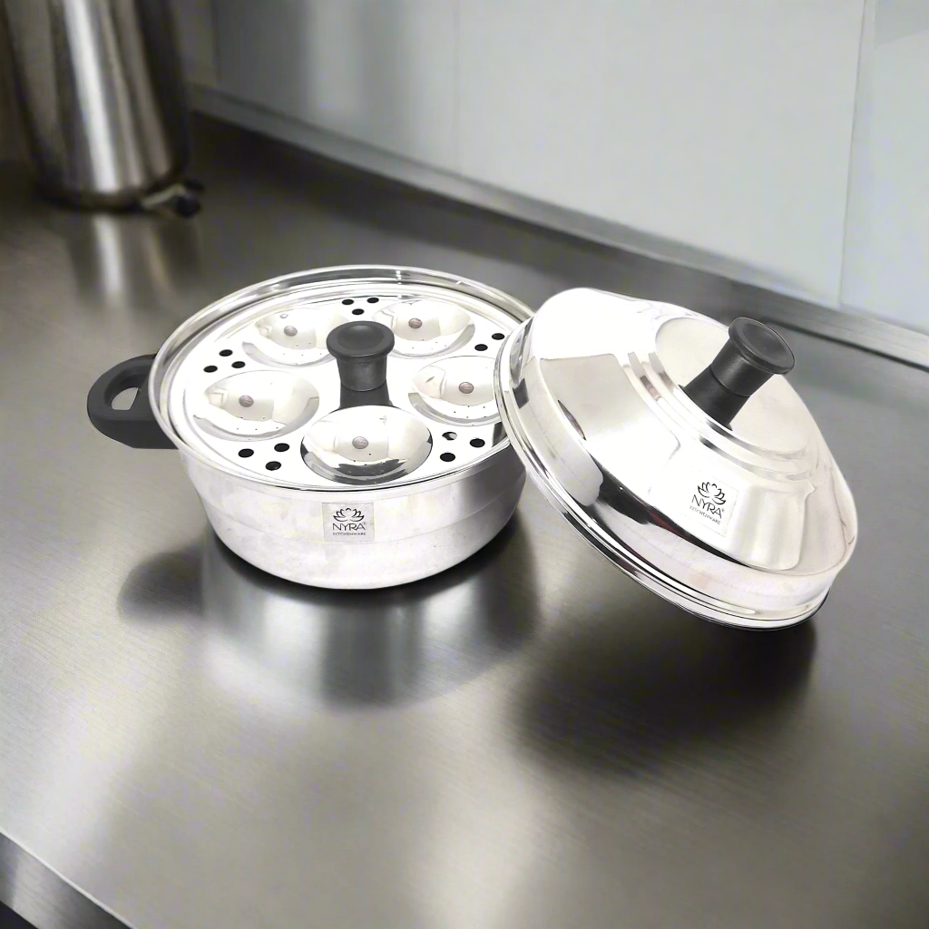 Stainless Steel 5-Plate Idli Cooker with 3-Tier Stackable Idli Plates and 2 Multi-Purpose Plates | Premium Steamer for Idli |
