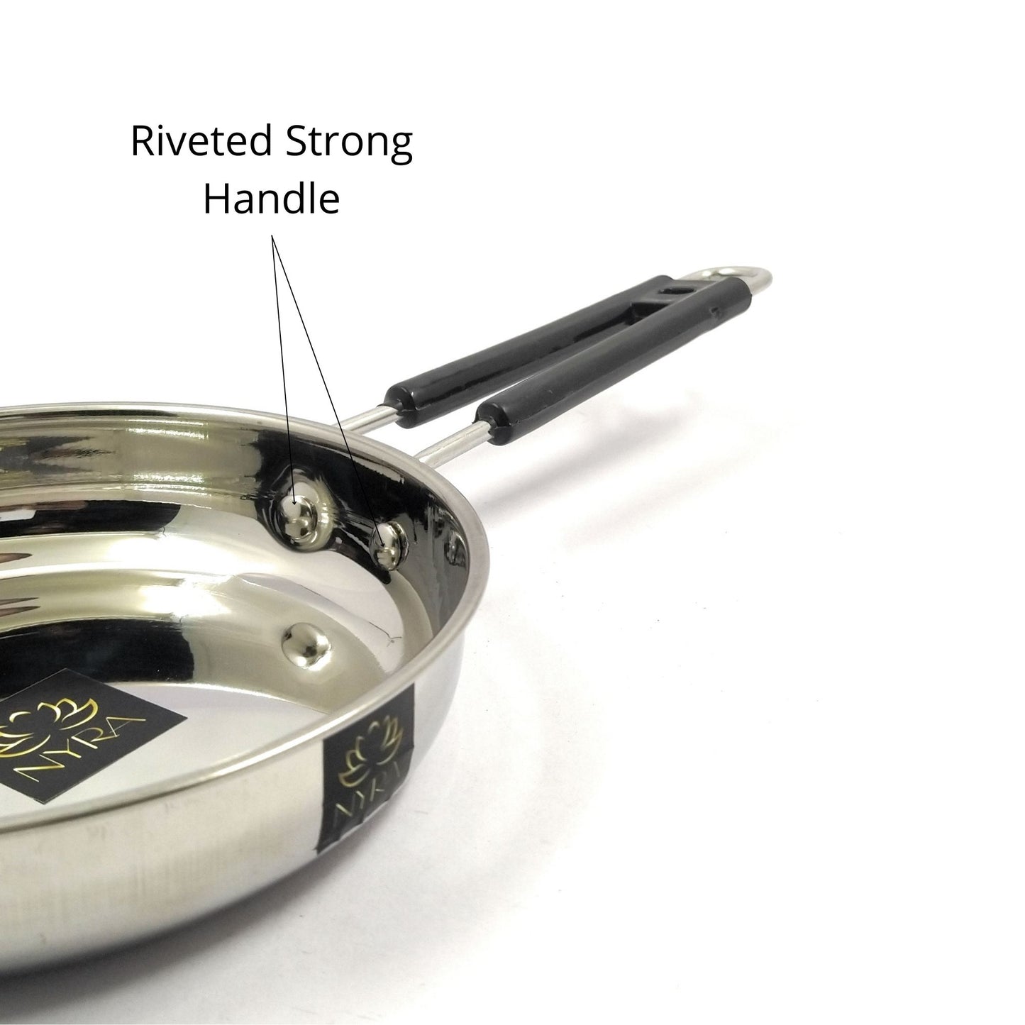 Stainless Steel Fry Pan with Riveted PVC Handle - 3 sizes
