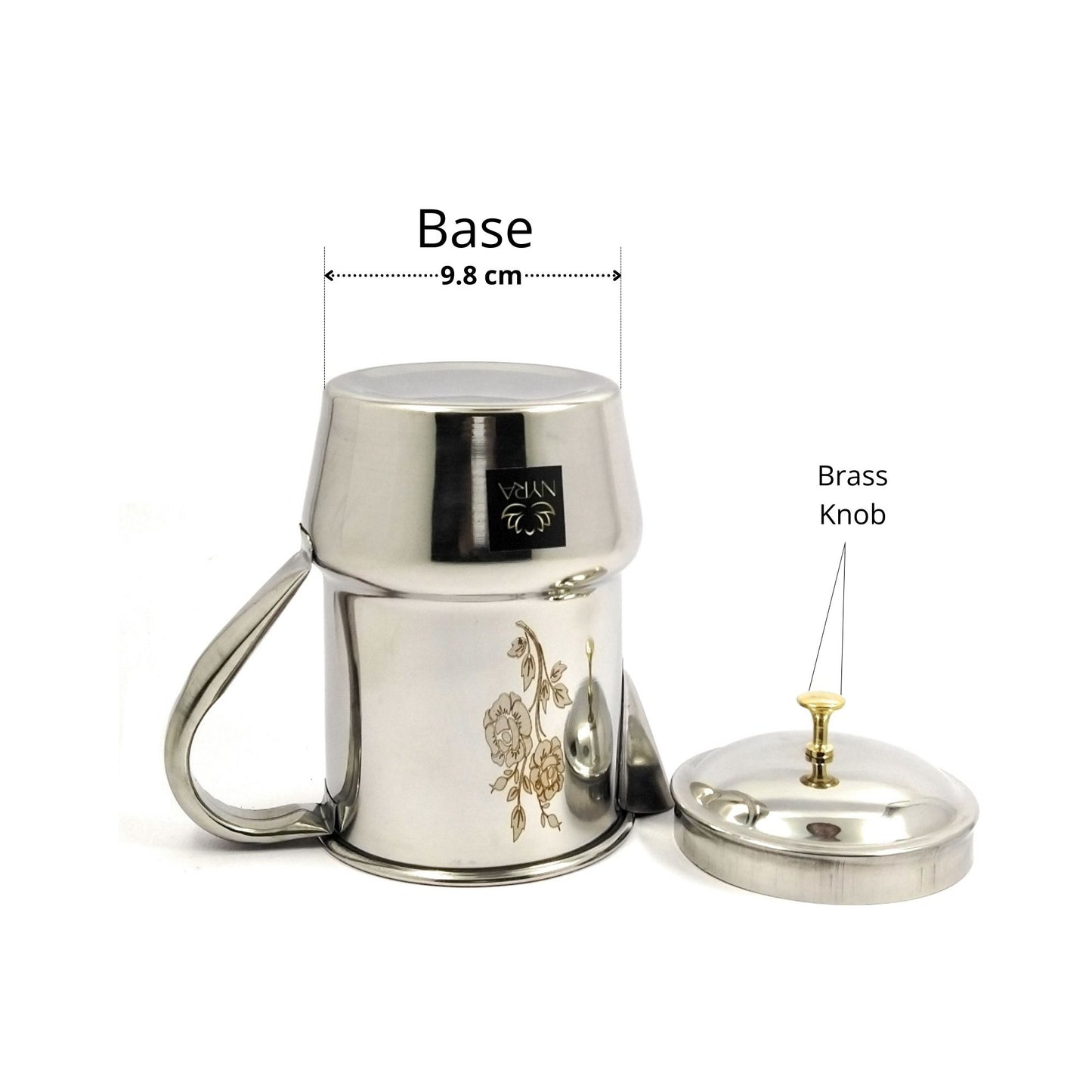 Stainless Steel Tea/Coffee Pot | Lazer Floral Print with Brass Knob