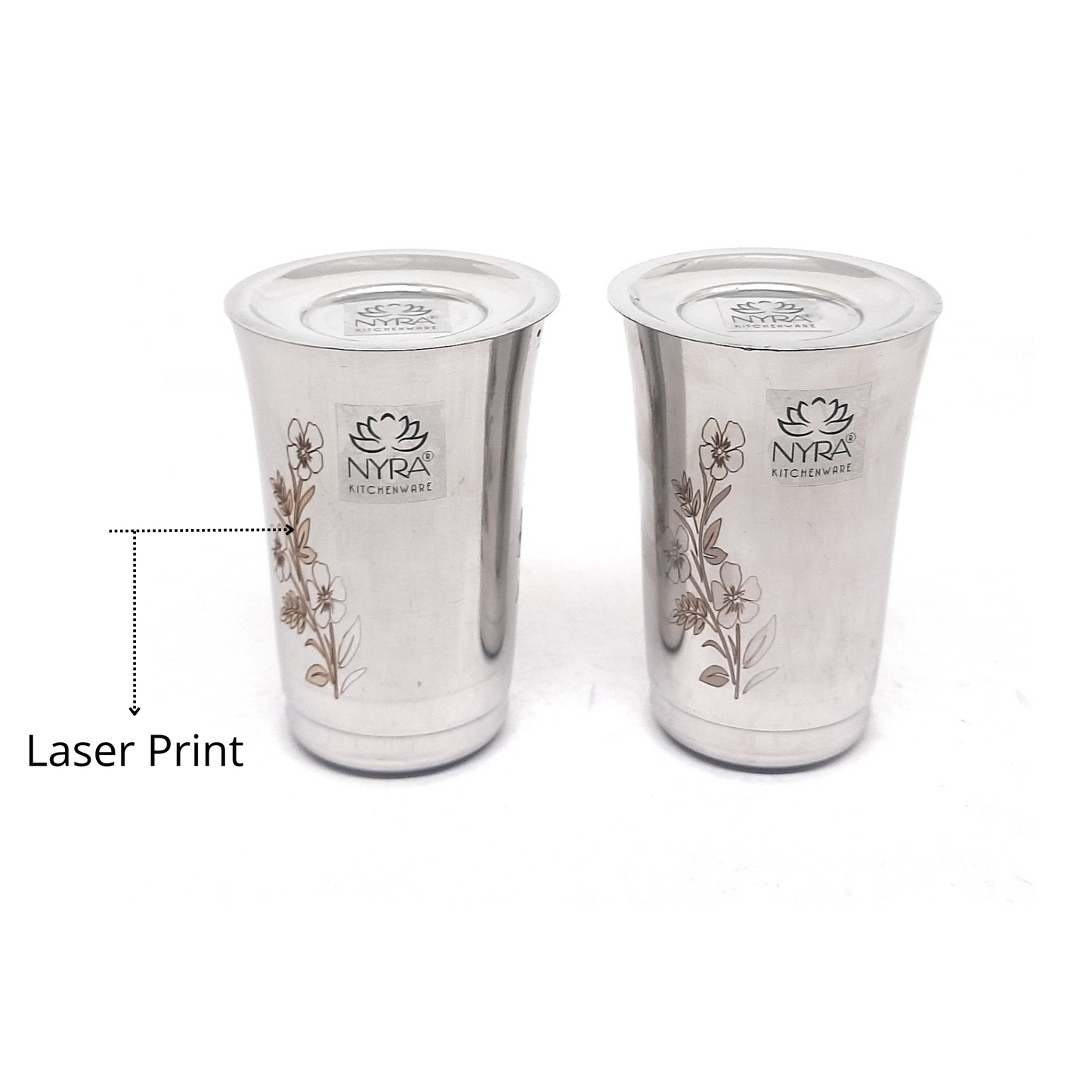 Stainless Steel Floral Print Glass Set with Lid