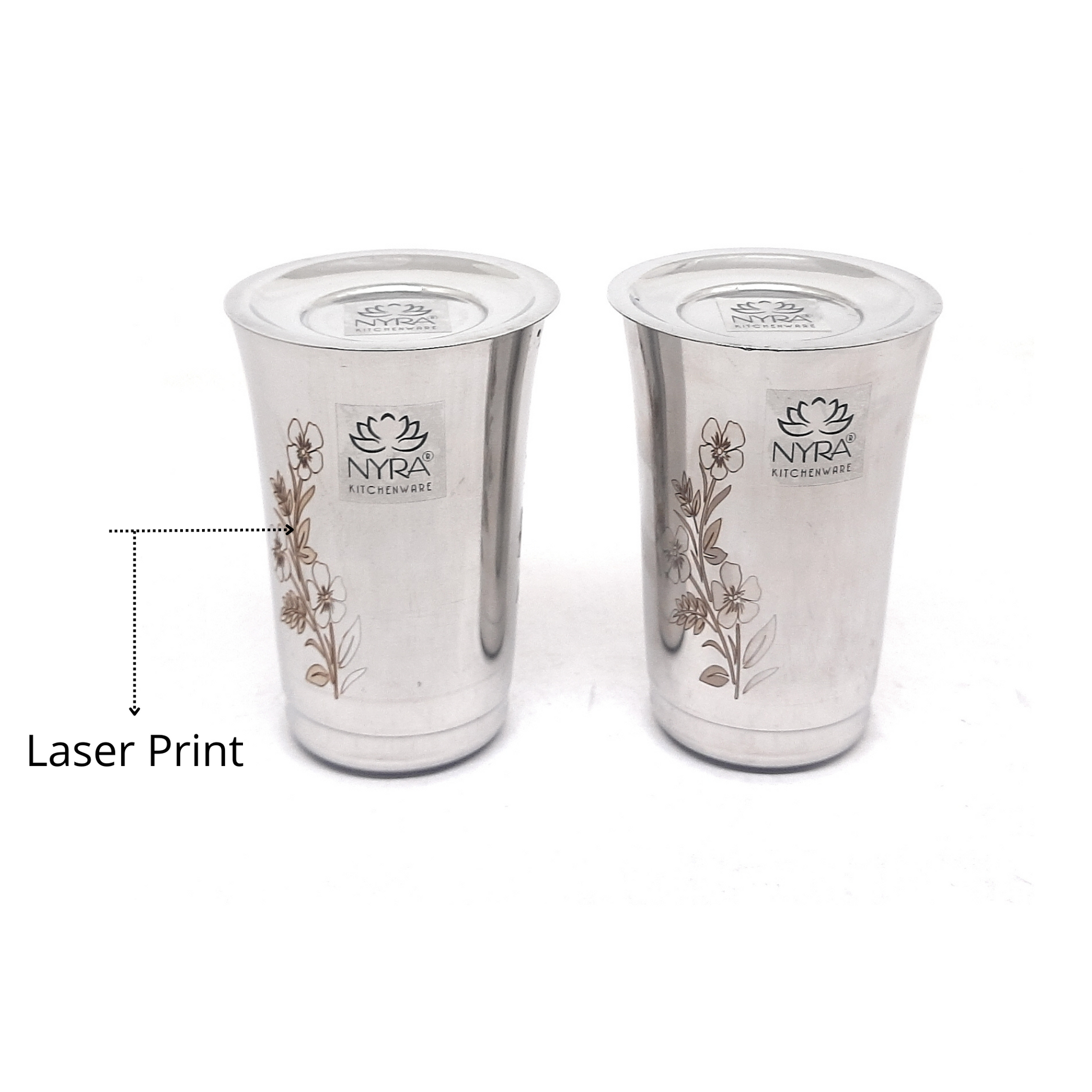 Stainless Steel Floral Print Glass Set with Lid