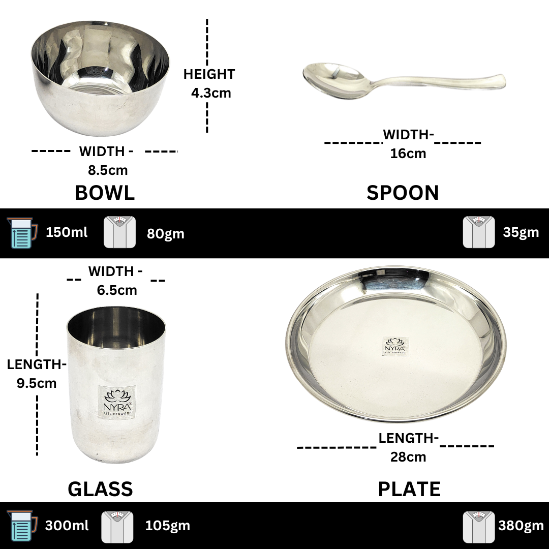 Stainless Steel Premium Thali/Dinner Set of 7-Pieces | Elegant Dinnerware