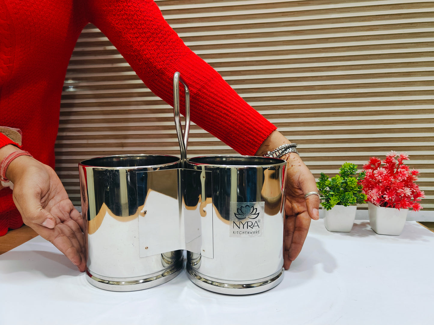 Stainless Steel Chougadha | Chaumukha Vegetable Holder with Handle – Premium 2, 3, 4 Container