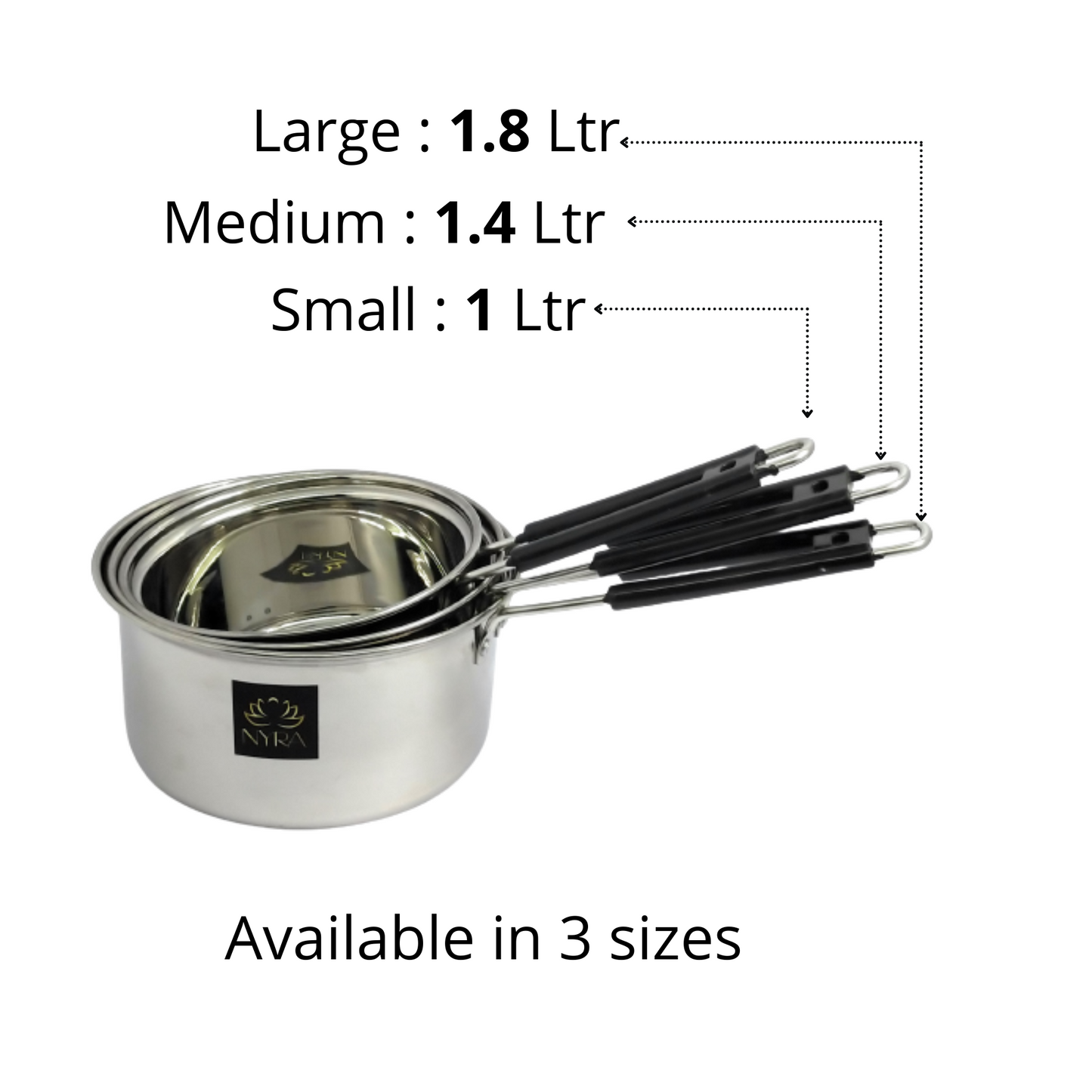 Stainless Steel Saucepan with Lid and PVC Sturdy Handle - 3 sizes