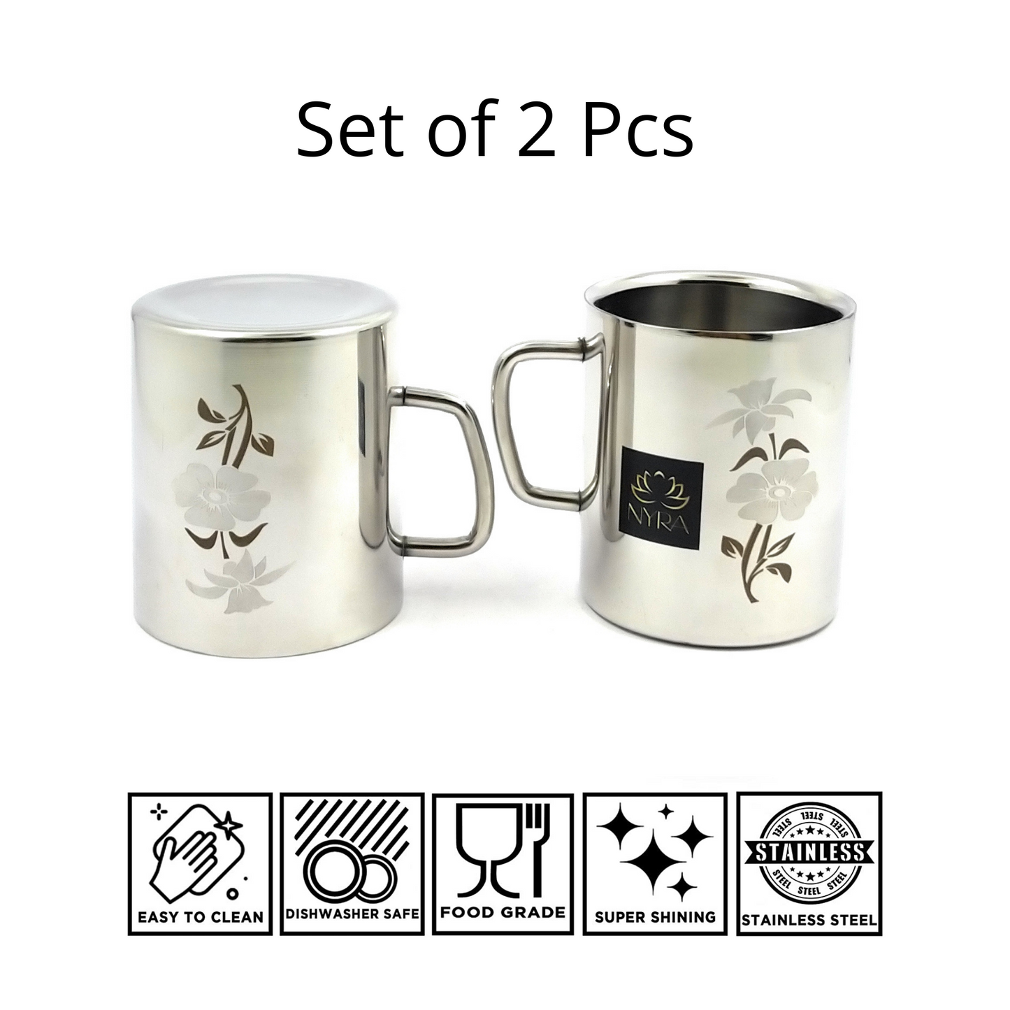 set of 2 Stainless Steel Double-walled Mug Set