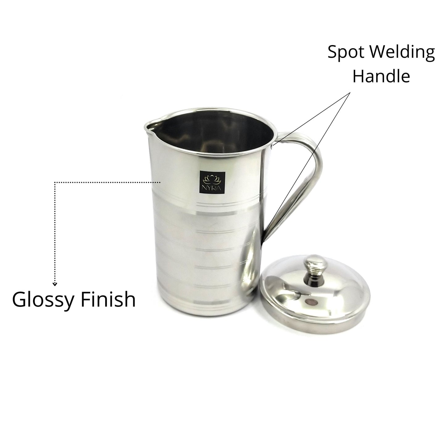 Stainless Steel Laser Printed Jug with Sturdy Handle and Lid