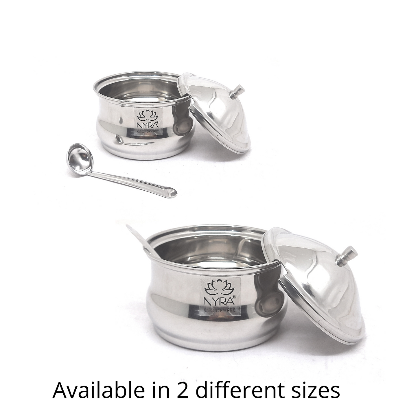 Stainless Steel Ghee Pot With Spoon Available in 2 different sizes