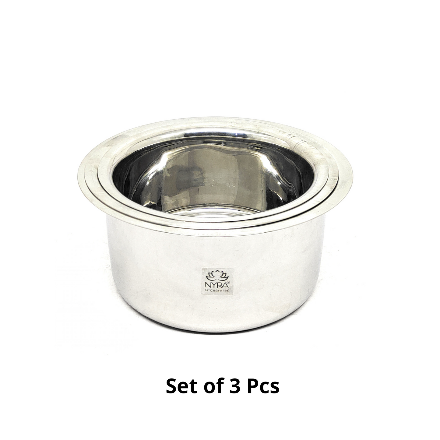 Stainless Steel Tope Set of 3 Pcs | Induction Compatible Patila | Heavy Gauge Flat Bottom Boiling Vessel | Cooking Pot Bhagona Set |