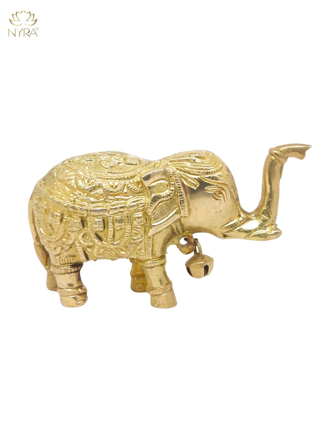 Handcrafted Pure Brass Elephant Figurine with Bell | Detailed Decorative Showpiece for Home, Temple & Gift | Antique Finish - Vastu & Feng Shui Artifact