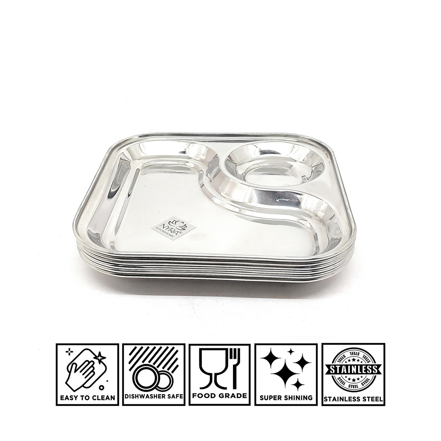 Stainless Steel 2 in 1 snacks Plate | Classy Style - Durable and Easy to Clean | Two Compartment square Plate