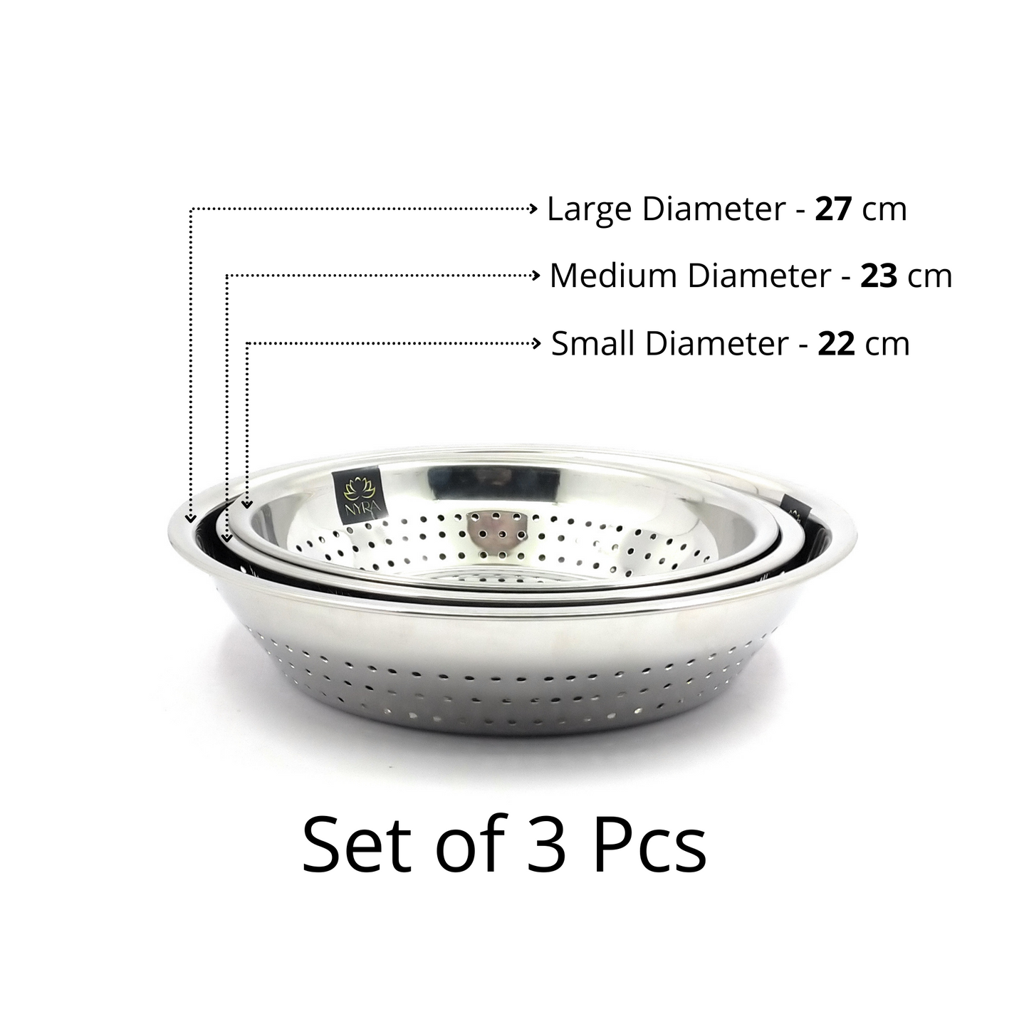Different sizes of Stainless Steel Strainer/Rice/Chawal Chalni