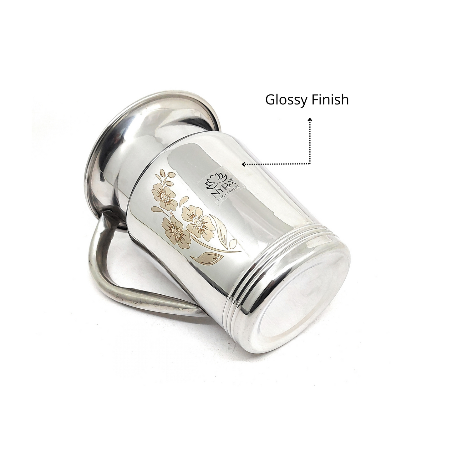 Stainless Steel Floral Lazer Jug | Glossy Mirror Finish Water Jug with Sturdy Handle