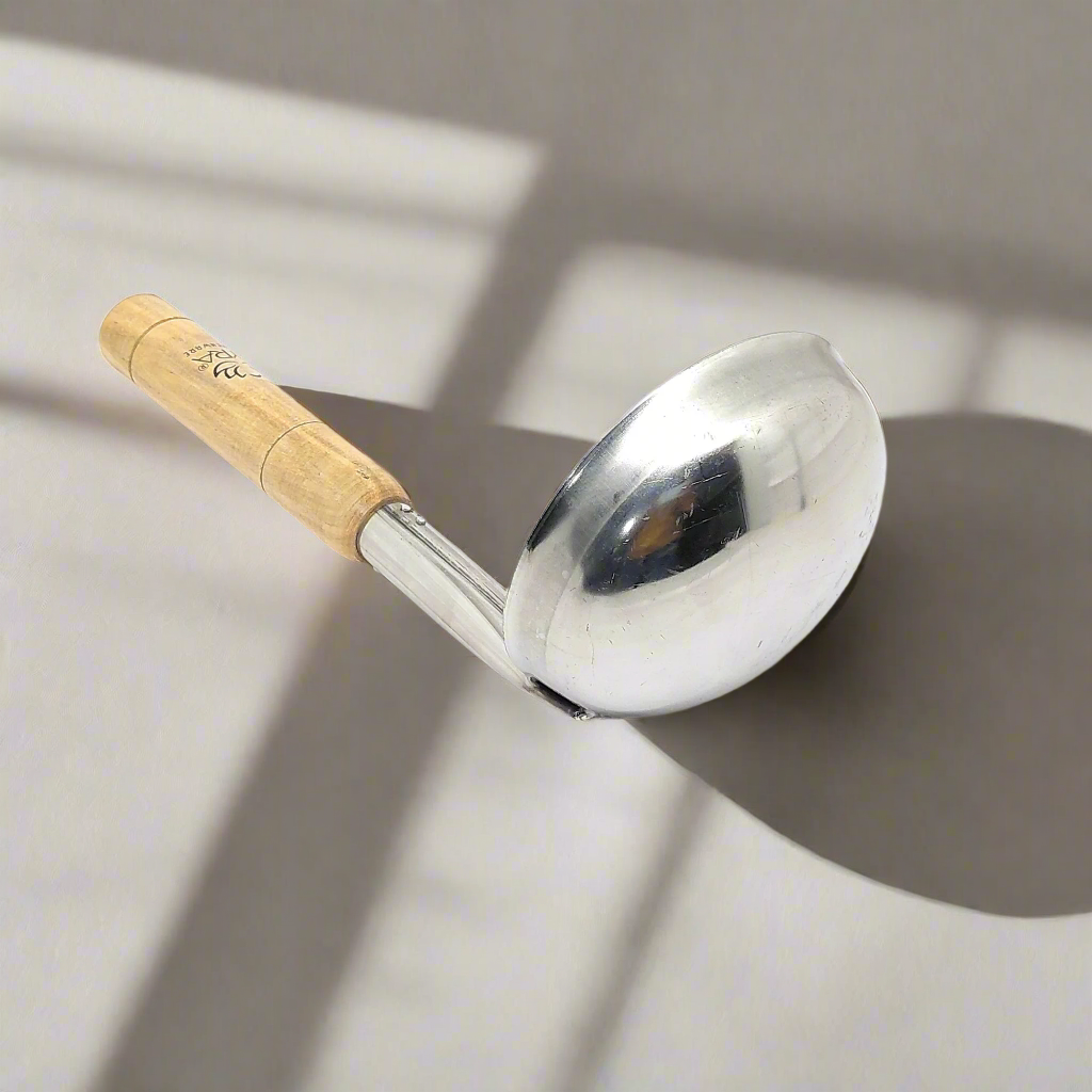 Stainless Steel Ladle with Wooden Handle – Premium Cooking & Serving Spoon