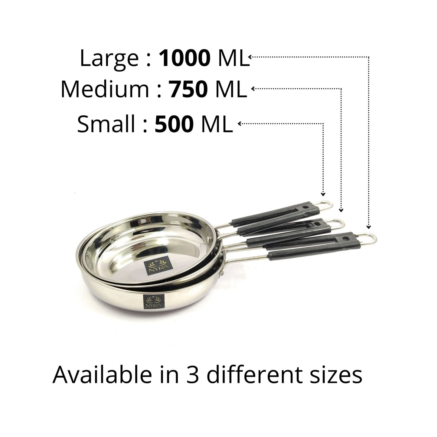 Stainless Steel Fry Pan with Riveted PVC Handle - 3 sizes