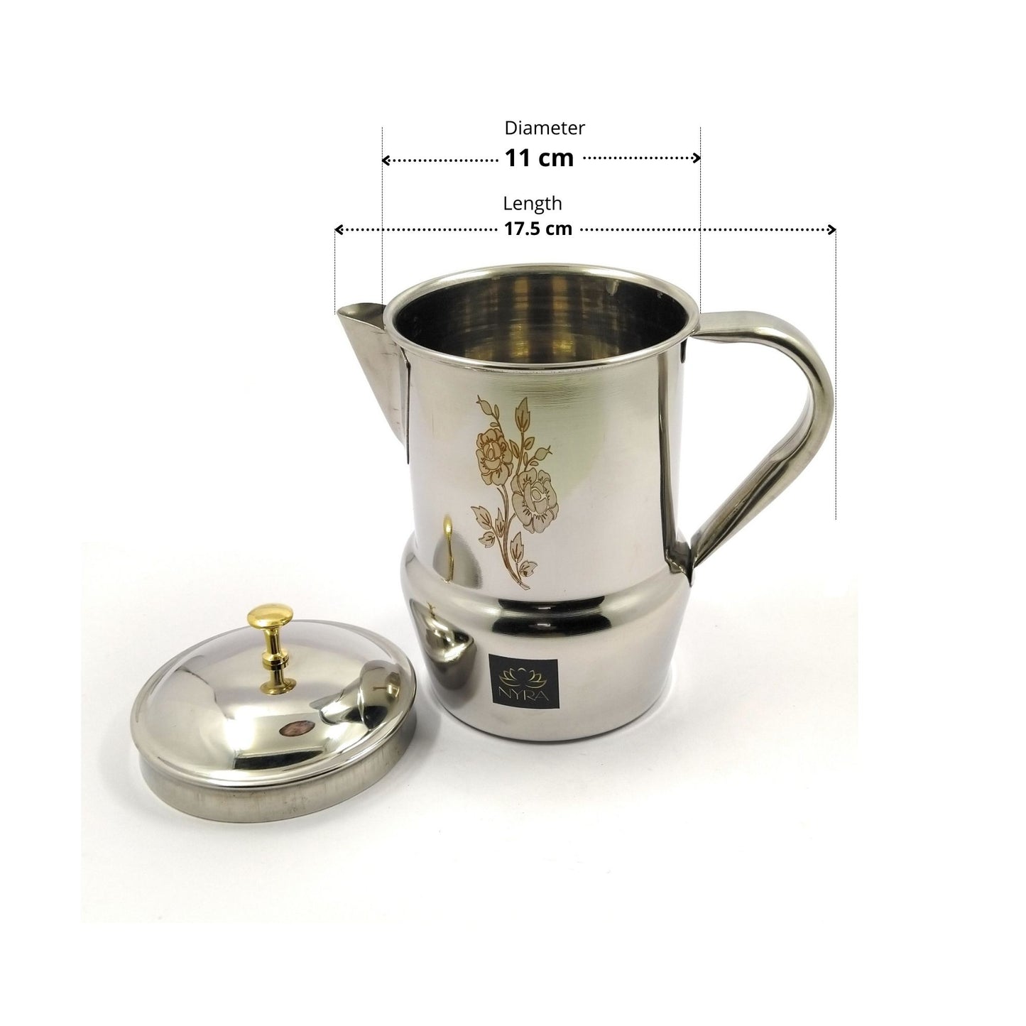 Stainless Steel Tea/Coffee Pot | Lazer Floral Print with Brass Knob