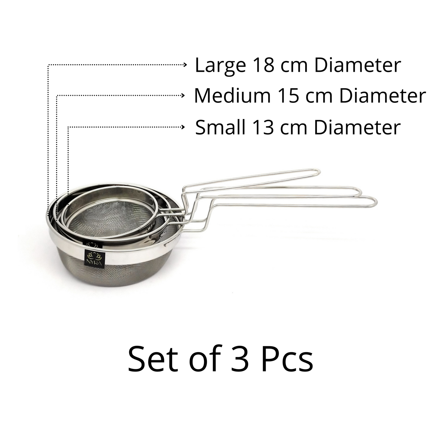 Stainless Steel Deep Fryer Strainers with Spot Welded Wire Handles - set of 3