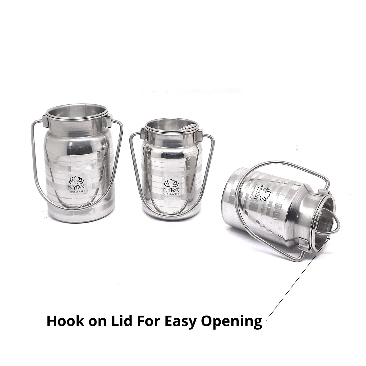 Stainless Steel Milk Can & Oil Pot Set | Glossy Silver Jointless Design with Lid Barni