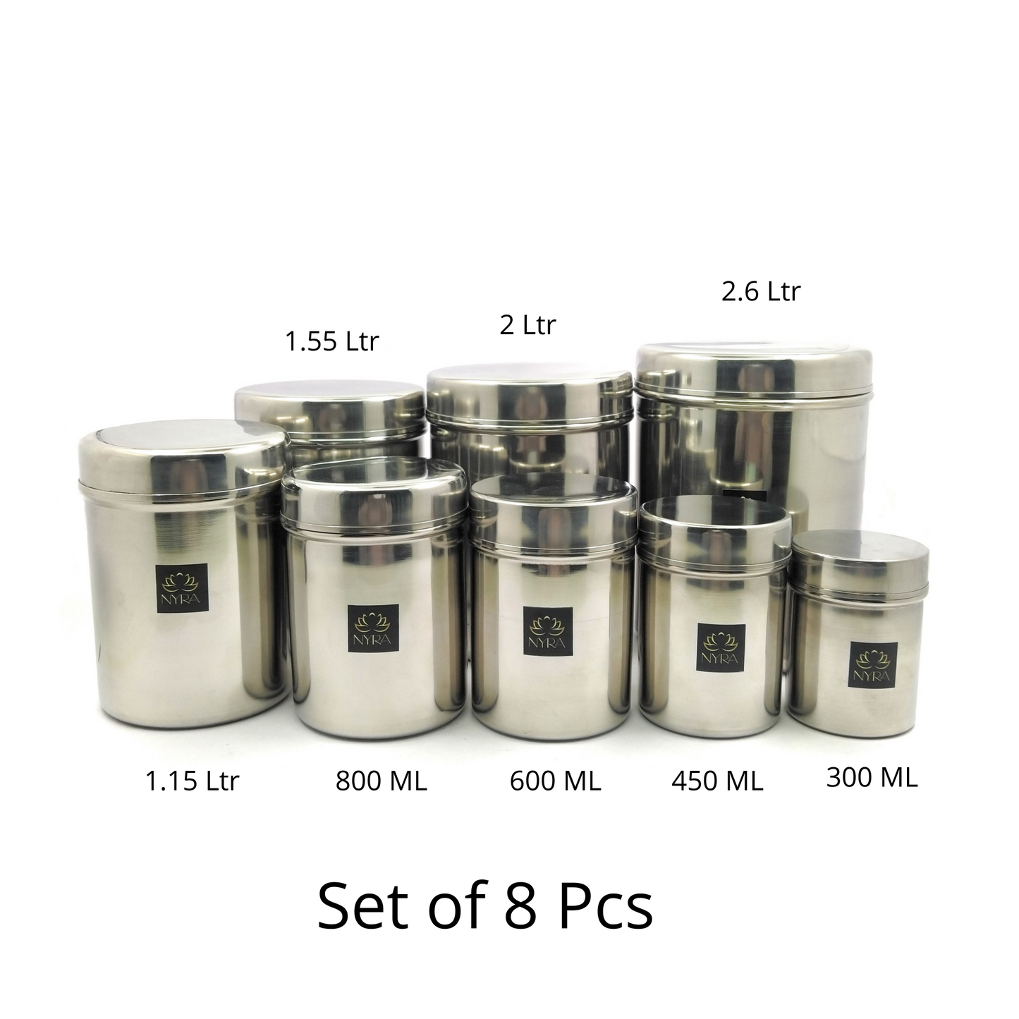 Stainless Steel Cylindrical Deep Storage Containers of all sizes