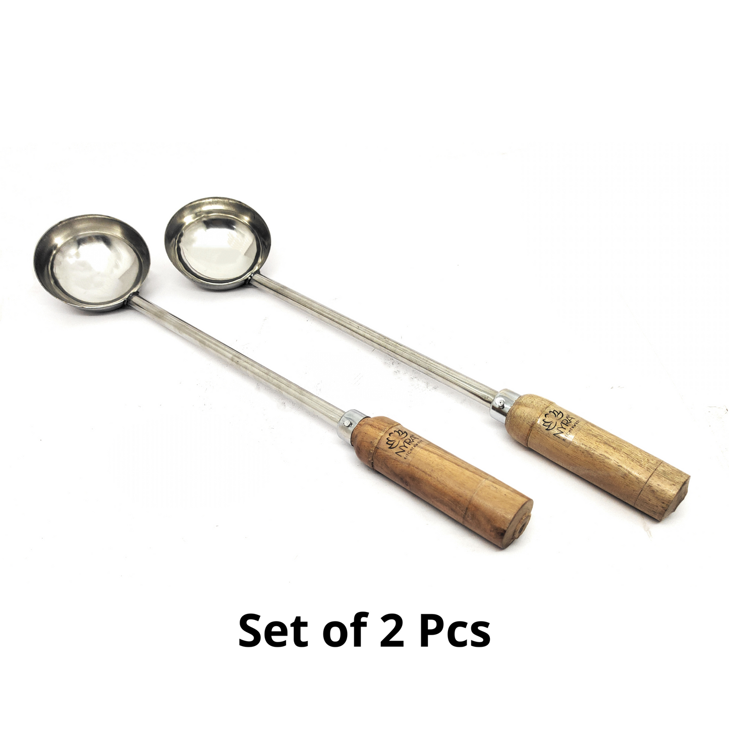 Stainless Steel Ladle/Golchi/Chamcha with Wooden Handle - Premium Serving Kitchen Tool Set