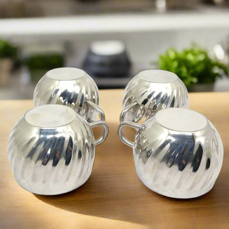Stainless Steel Floral Design Tea Cup | Elegant Mirror Finish Cup Set