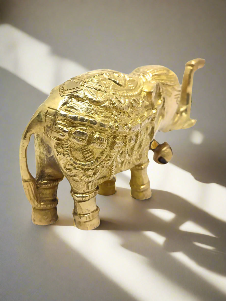 Handcrafted Pure Brass Elephant Figurine with Bell | Detailed Decorative Showpiece for Home, Temple & Gift | Antique Finish - Vastu & Feng Shui Artifact
