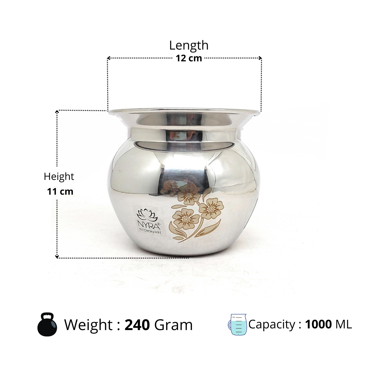Stainless Steel Laser Printed Lota | Steel Multipurpose Kalash