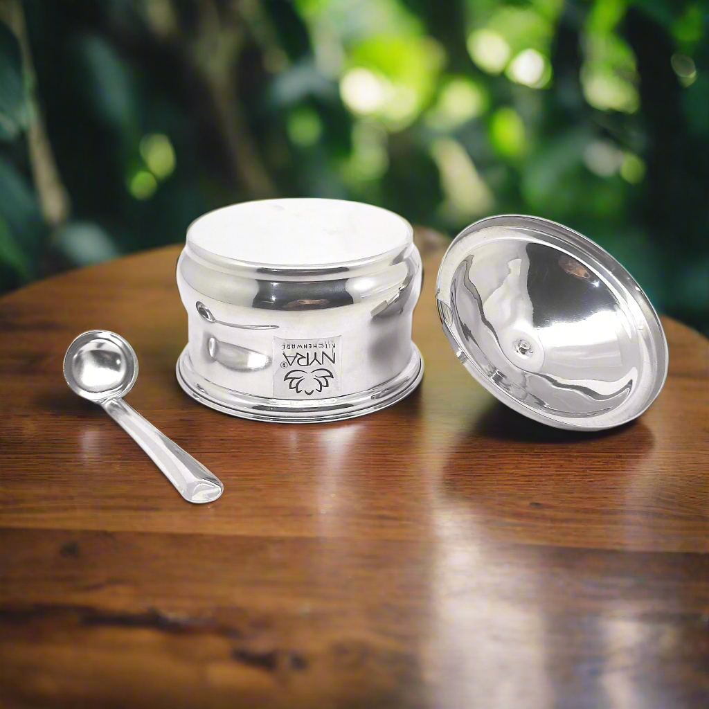 Stainless Steel Ghee Pot With Spoon | Oil/Ghee Storage Container