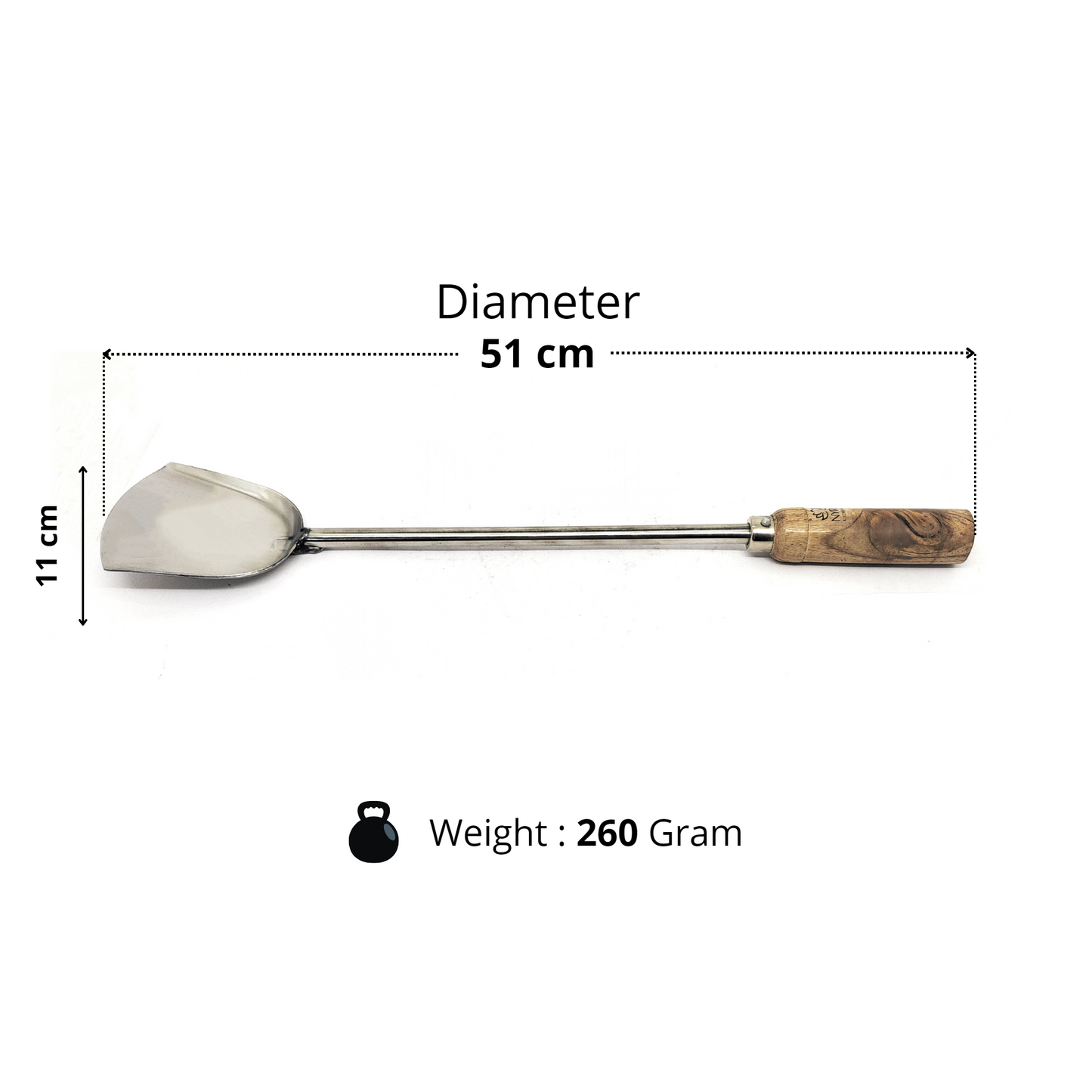 Stainless Steel Chinese Spatula/Palta – Durable Kitchen Tool with Ergonomic Wooden Handle