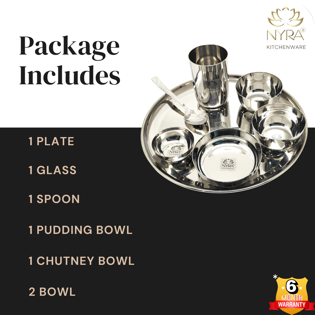 Stainless Steel Premium Thali/Dinner Set of 7-Pieces | Elegant Dinnerware