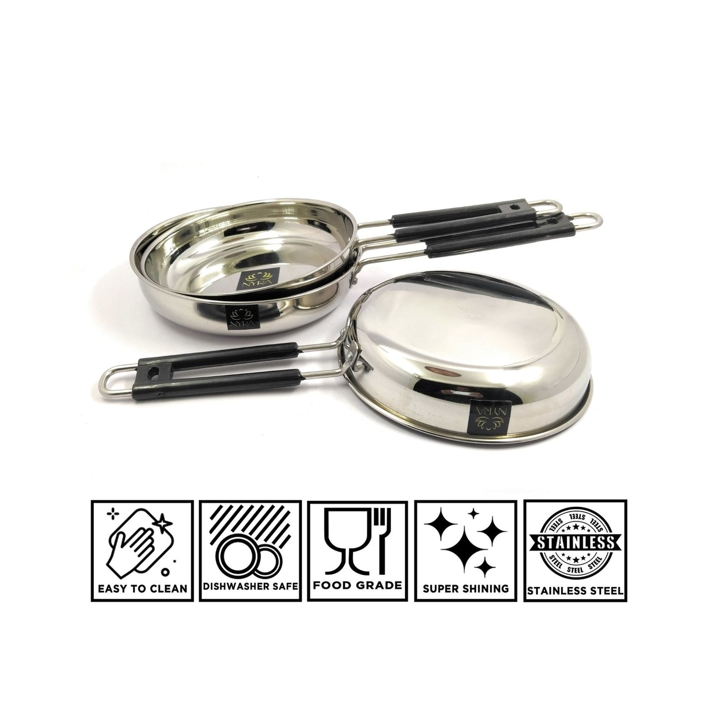 Stainless Steel Fry Pan with Riveted PVC Handle - 3 sizes