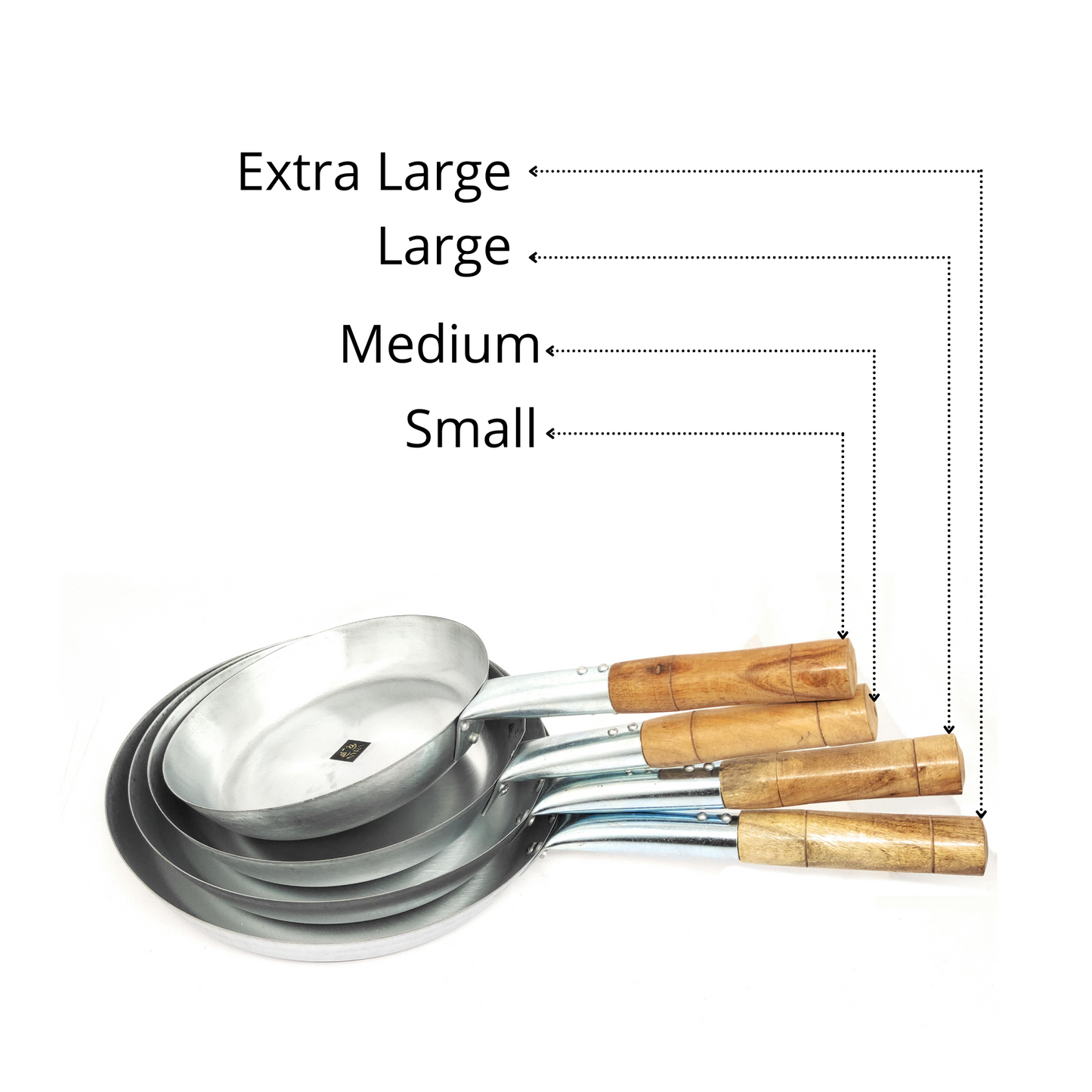 Iron Chinese Fry Pan with Wooden Handle - 4 Sizes