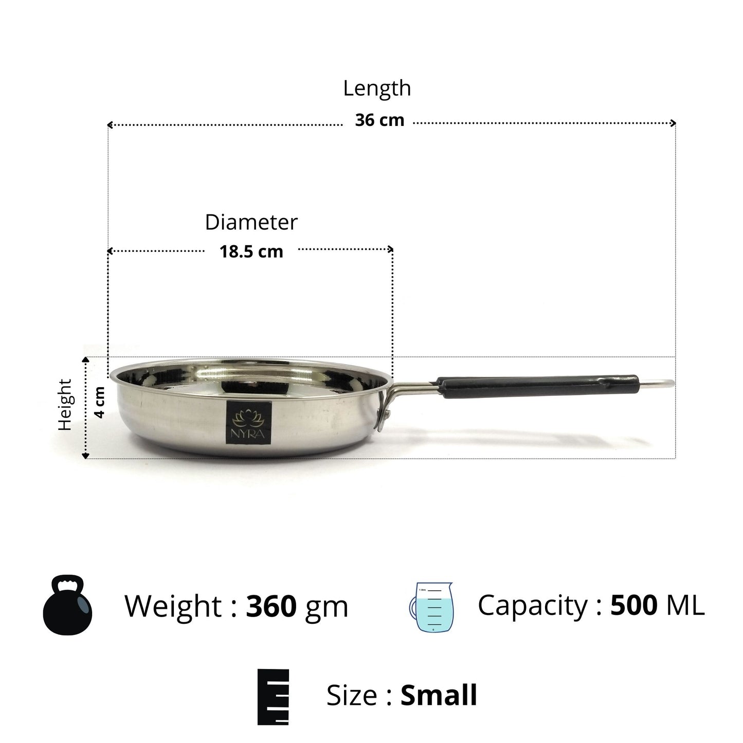 Stainless Steel Fry Pan with Riveted PVC Handle - 3 sizes