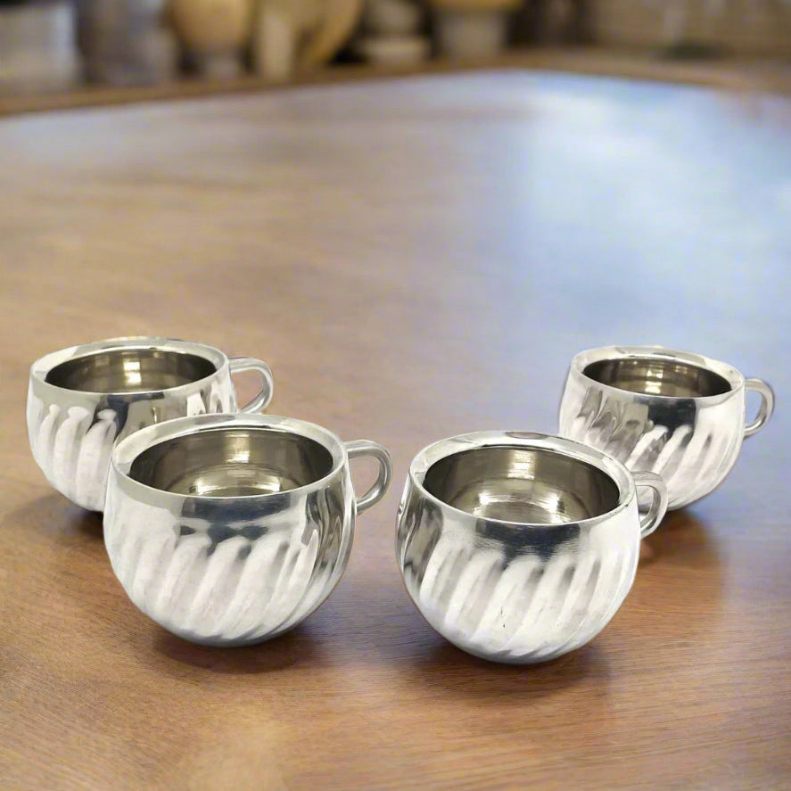 Stainless Steel Floral Design Tea Cup | Elegant Mirror Finish Cup Set